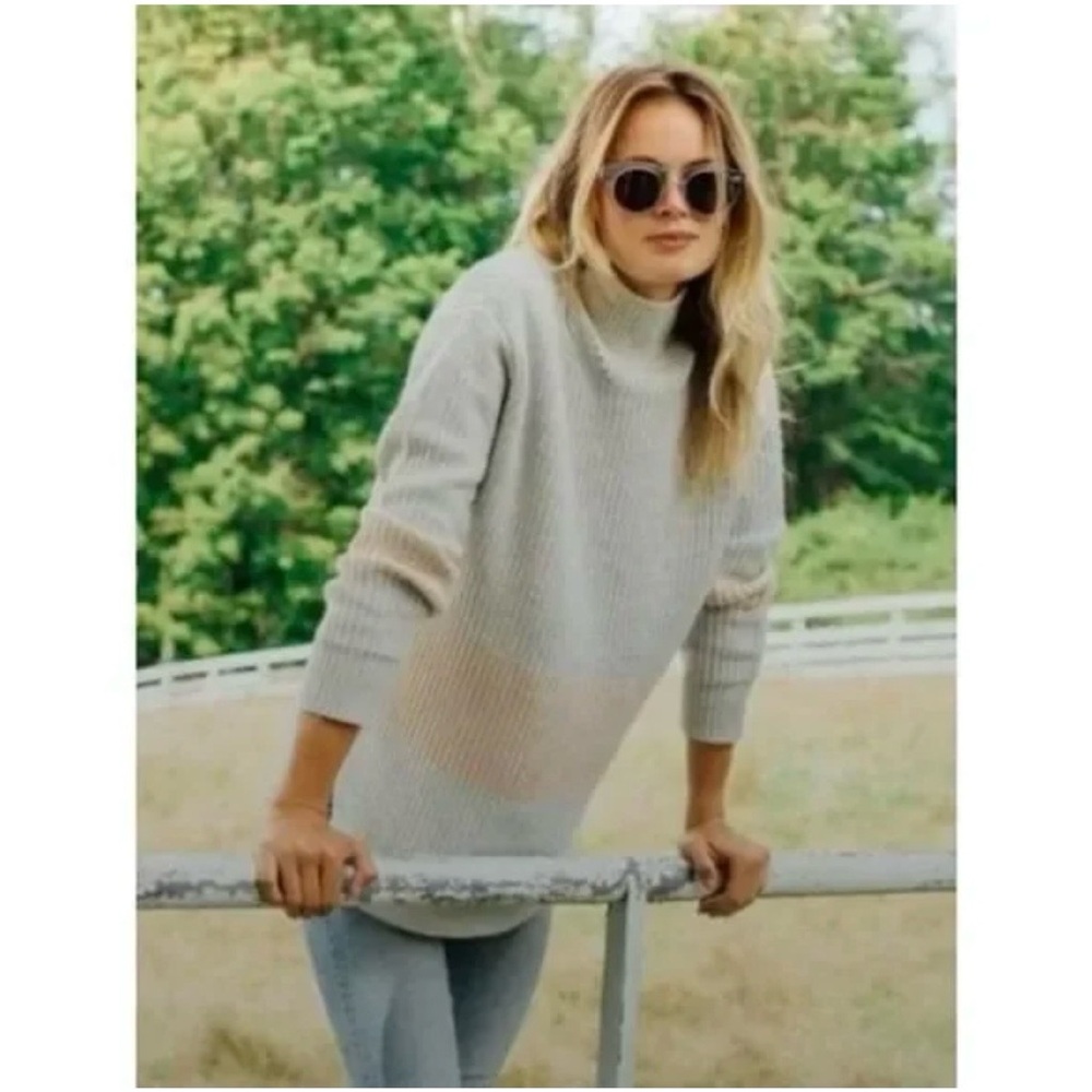Tuckernuck Light Grey Heather ‘Broadway’ Striped Funnel Neck Sweater, Size XS